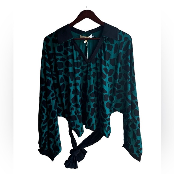 DIANE VON FURSTENBERG NWT Viole shirred printed jersey blouse Sz Large $388 MSRP - Picture 2 of 16